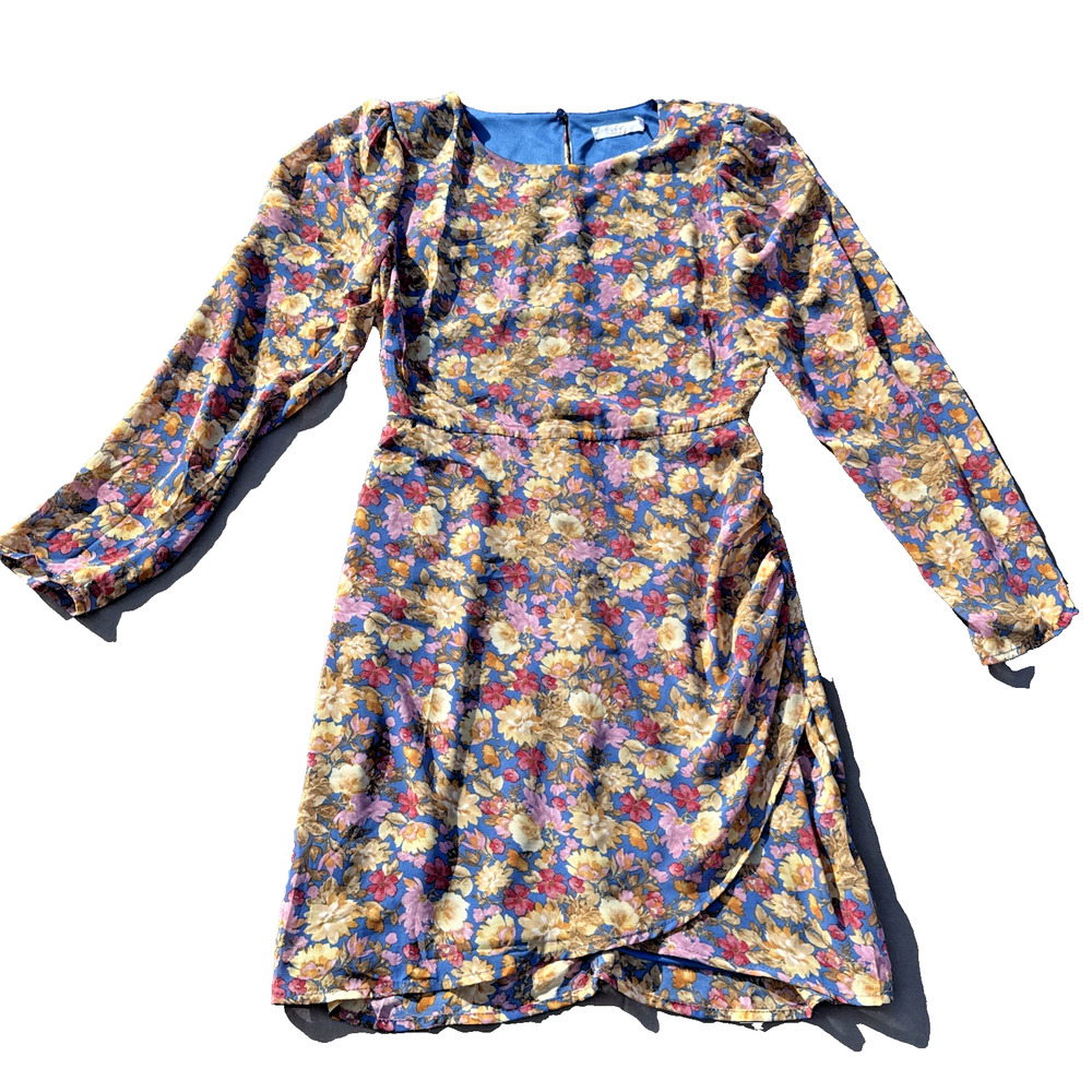 Lush Floral Mini Dress S Mesh Sleeve Tea Party Cottagecore